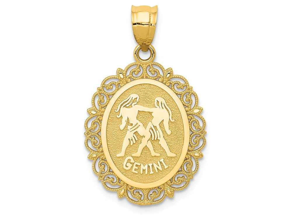 FJC Finejewelers 14k Yellow Gold Solid Satin Polished Gemini Zodiac Oval Charm