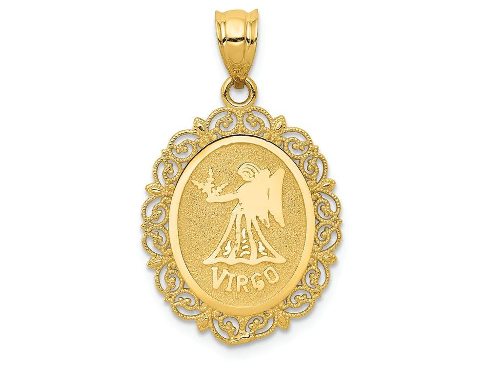 FJC Finejewelers 14k Yellow Gold Solid Satin Polished Virgo Zodiac Oval Charm