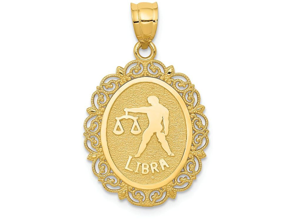 FJC Finejewelers 14k Yellow Gold Solid Satin Polished Libra Zodiac Oval Charm
