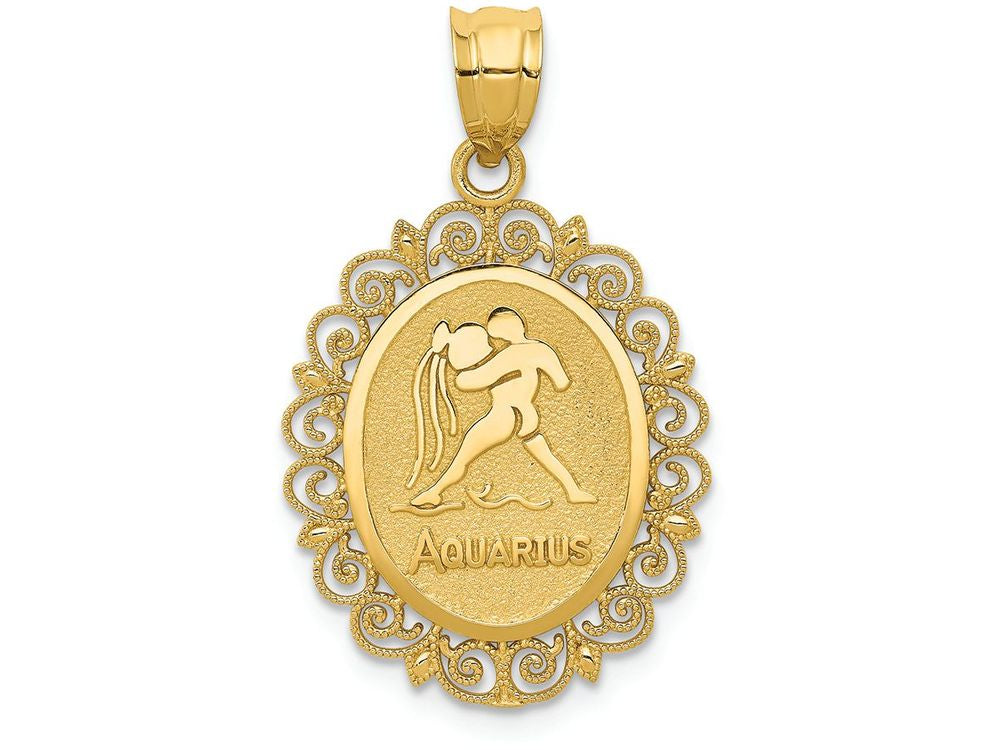 FJC Finejewelers 14k Yellow Gold Solid Satin Polished Aquarius Zodiac Oval Charm