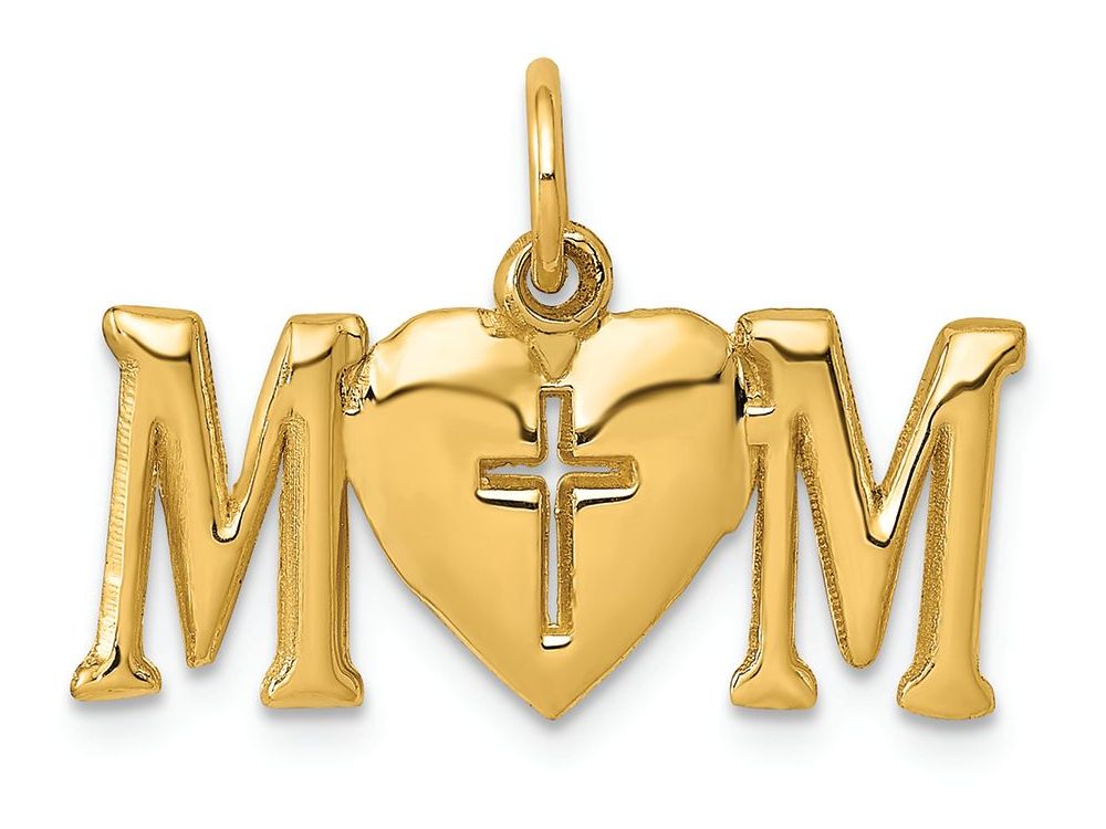 FJC Finejewelers 14k Yellow Gold Polished Mom with Cross Charm