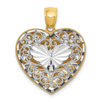 FJC Finejewelers 14k Two-tone Gold Filigree Basket Weave Reversible Heart Charm