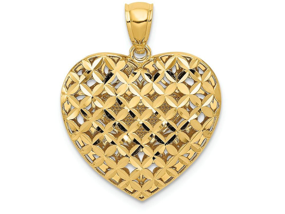 FJC Finejewelers 14k Two-tone Gold Filigree Basket Weave Reversible Heart Charm
