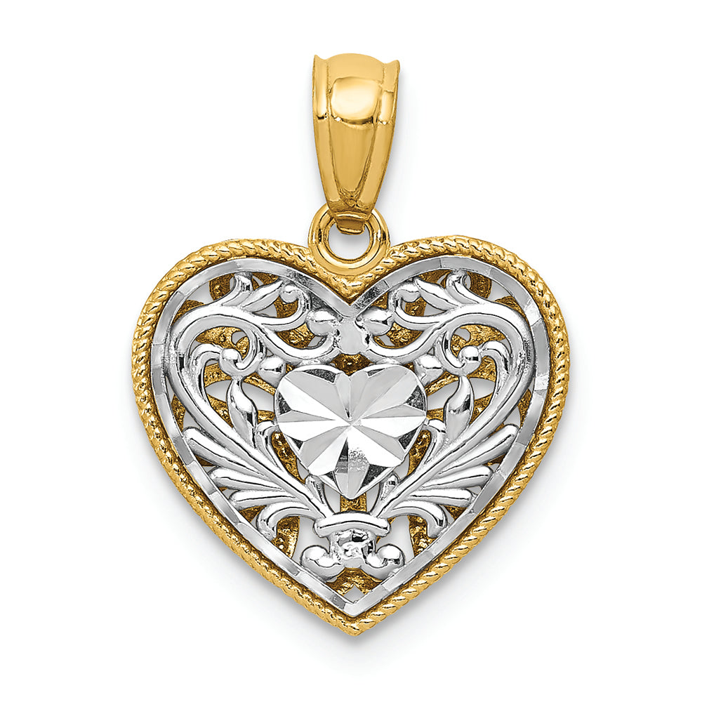 FJC Finejewelers 14k Two-tone Gold Reversible Filigree Heart Charm