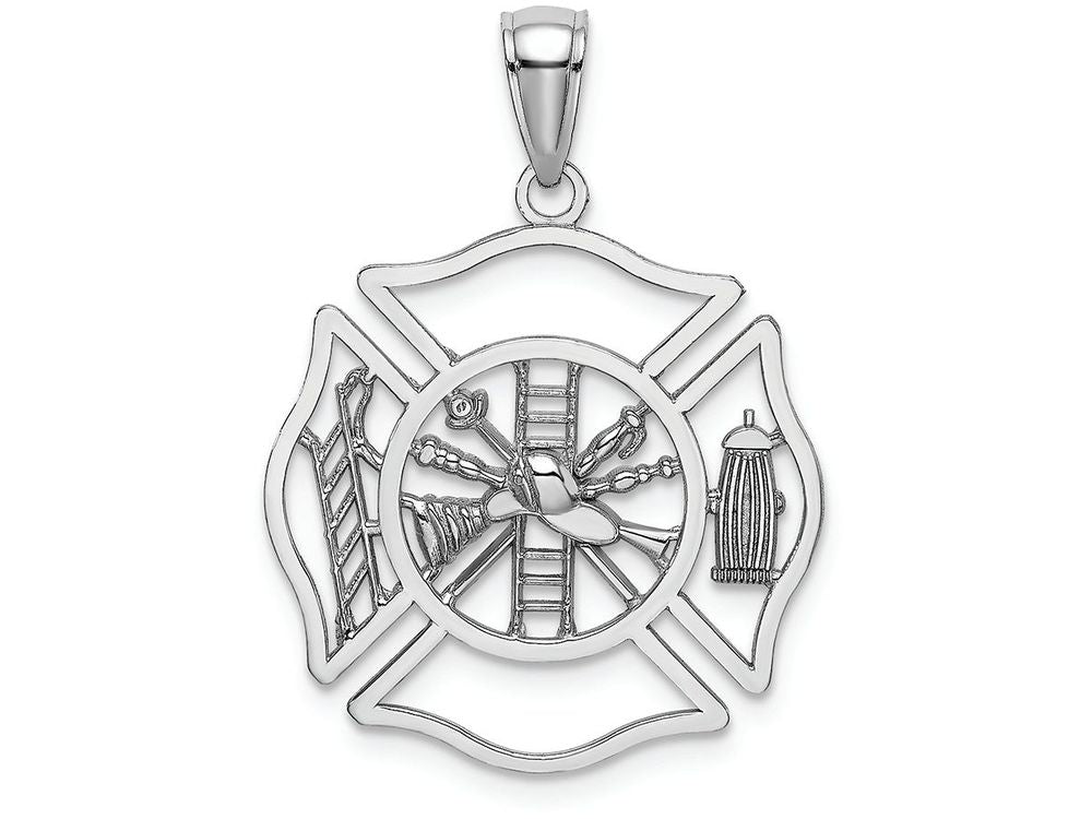 FJC Finejewelers 14k White Gold White Fireman Shield Charm