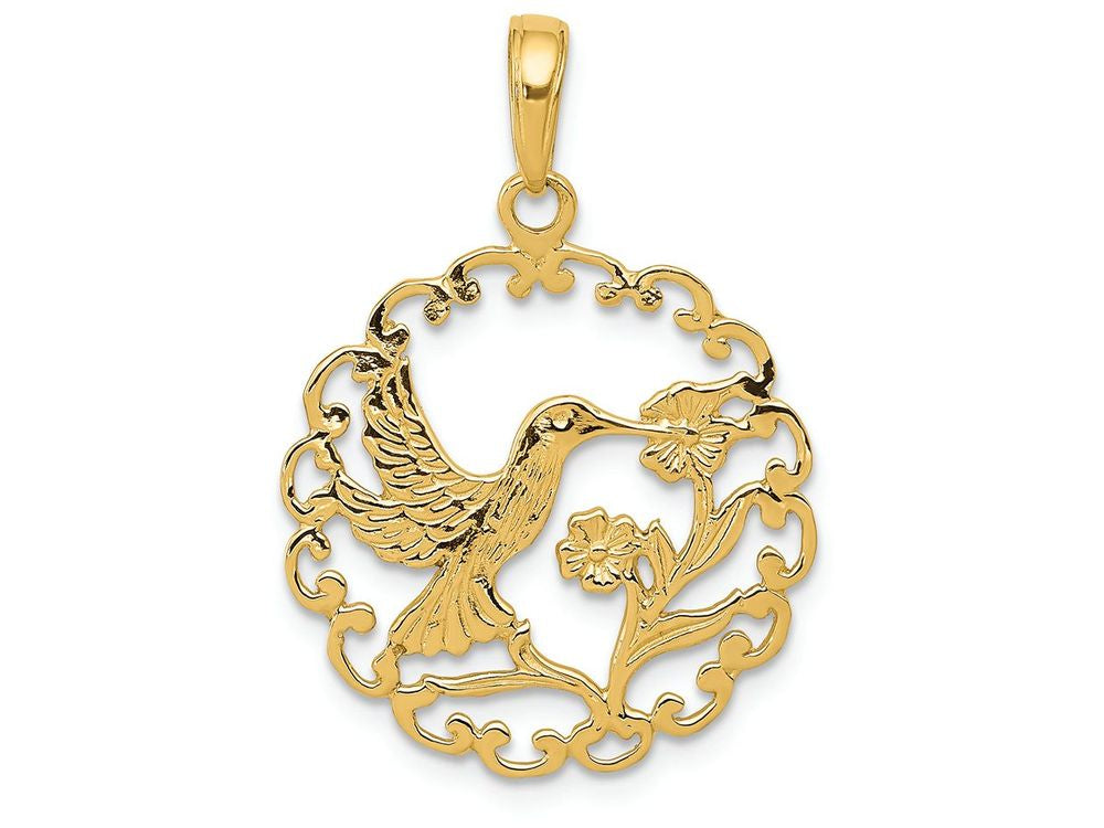 FJC Finejewelers 14k Yellow Gold Hummingbird In Round Frame Charm