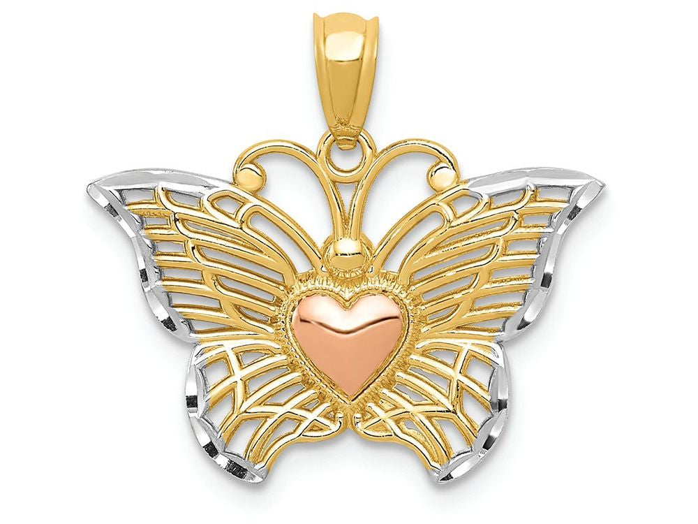 FJC Finejewelers 14k Yellow Rose with with Rhodium Butterfly with Heart Charm