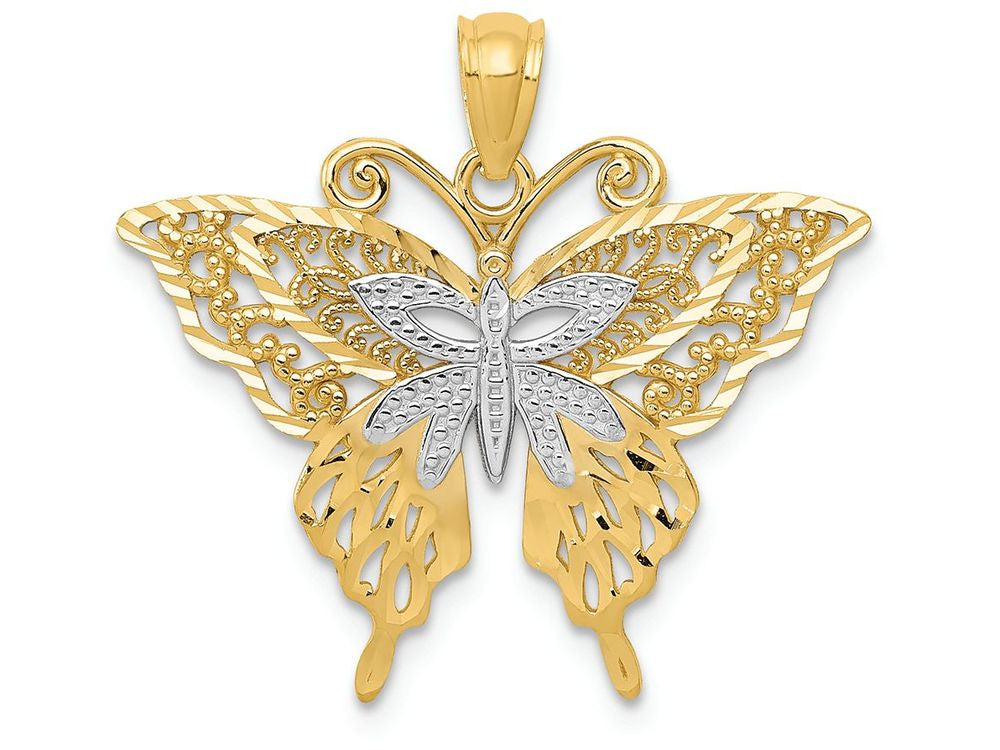 FJC Finejewelers 14k Yellow Gold with Rhodium Fancy Butterfly Charm