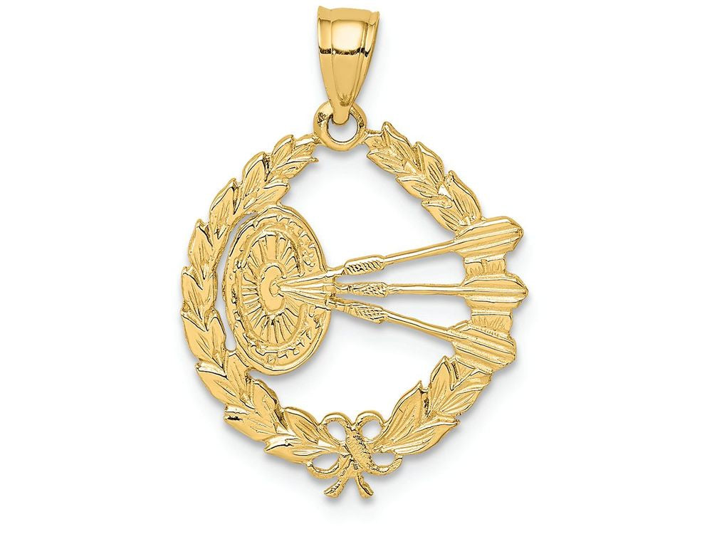 FJC Finejewelers 14k Yellow Gold Dart Board And Darts In Leaf Design Charm