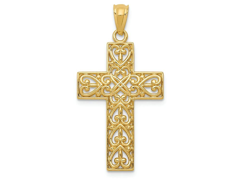FJC Finejewelers 14k Yellow Gold Bright Cut Filigree Cross Charm