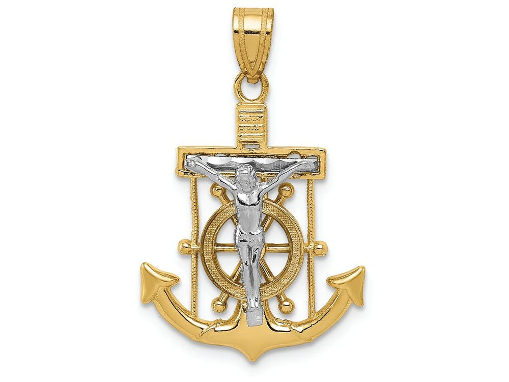 FJC Finejewelers 14k Two-tone Gold Bright Cut Mariner's Cross Charm
