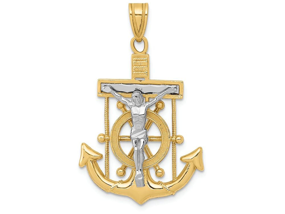 FJC Finejewelers 14k Two-tone Gold Bright Cut Mariner's Cross Charm