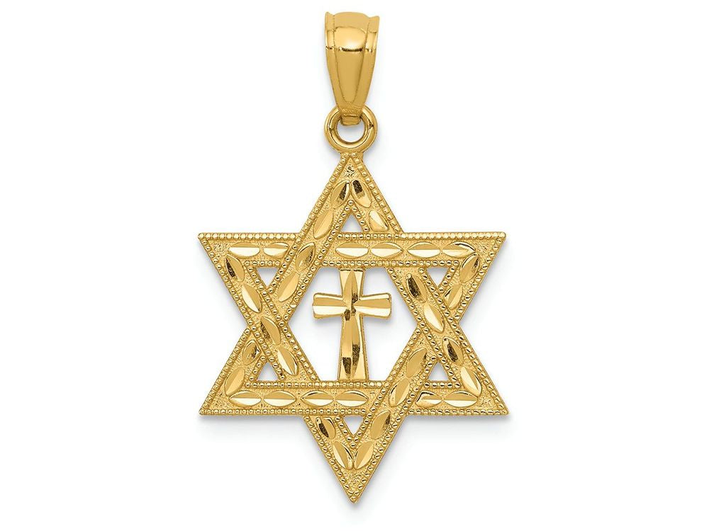 FJC Finejewelers 14k Yellow Gold Bright Cut Star Of David with Cross Charm