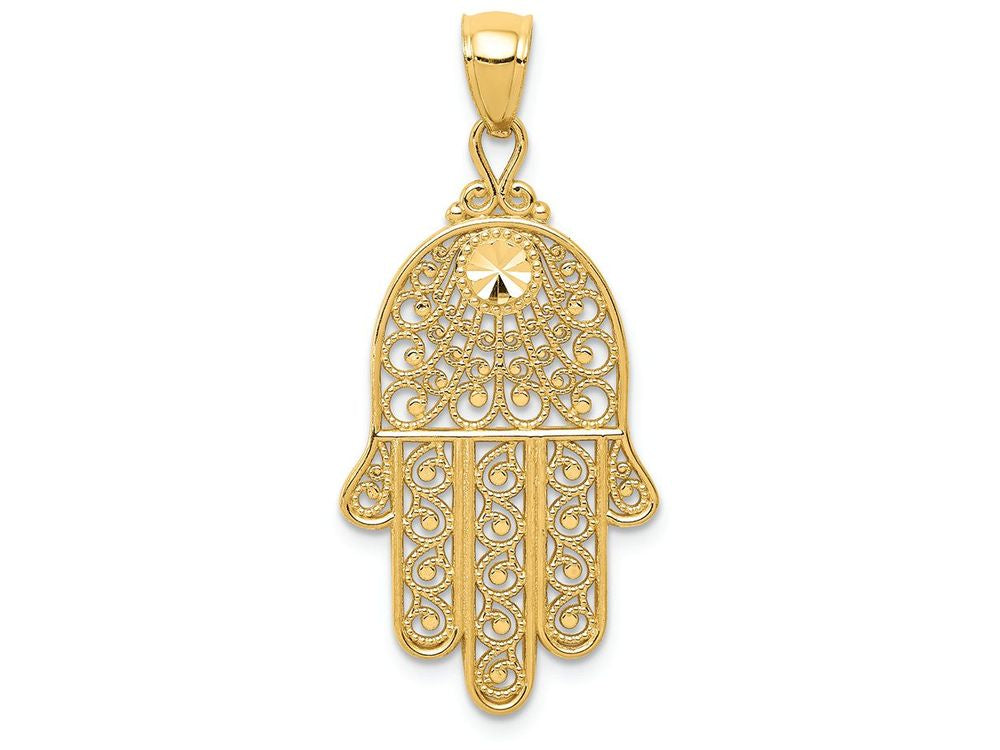 FJC Finejewelers 14k Yellow Gold Bright Cut Filigree Chamseh Charm
