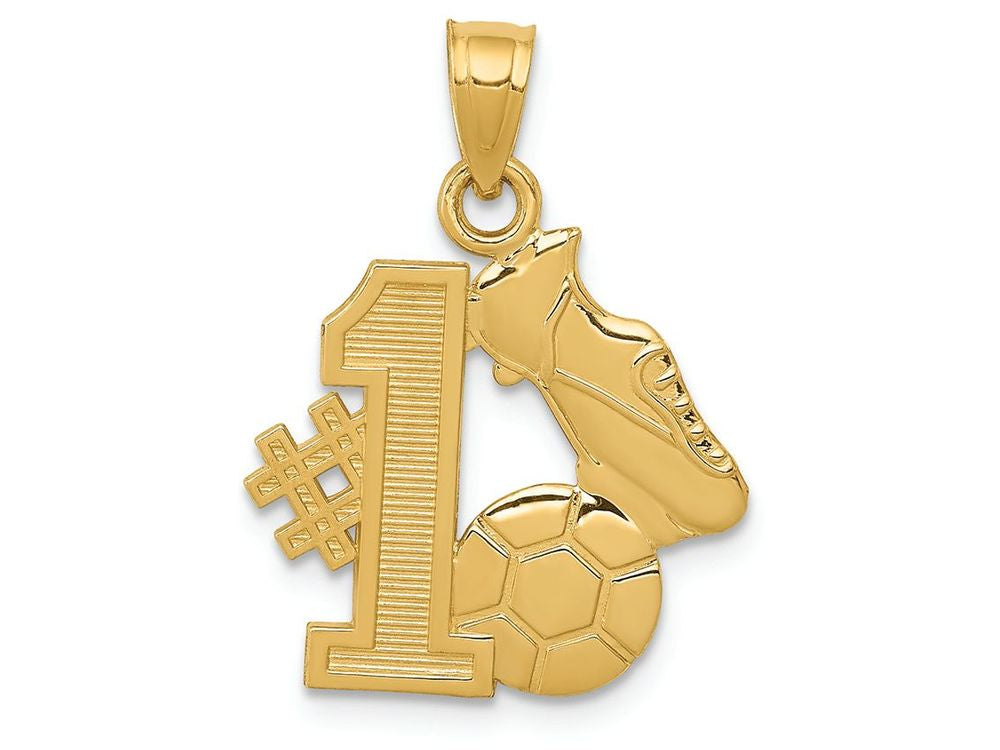 FJC Finejewelers 14k Yellow Gold #1 Soccer Story with Cleats And Ball Charm
