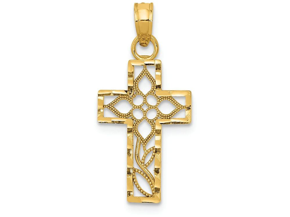 FJC Finejewelers 14k Yellow Gold Bright Cut Filigree Cross Charm
