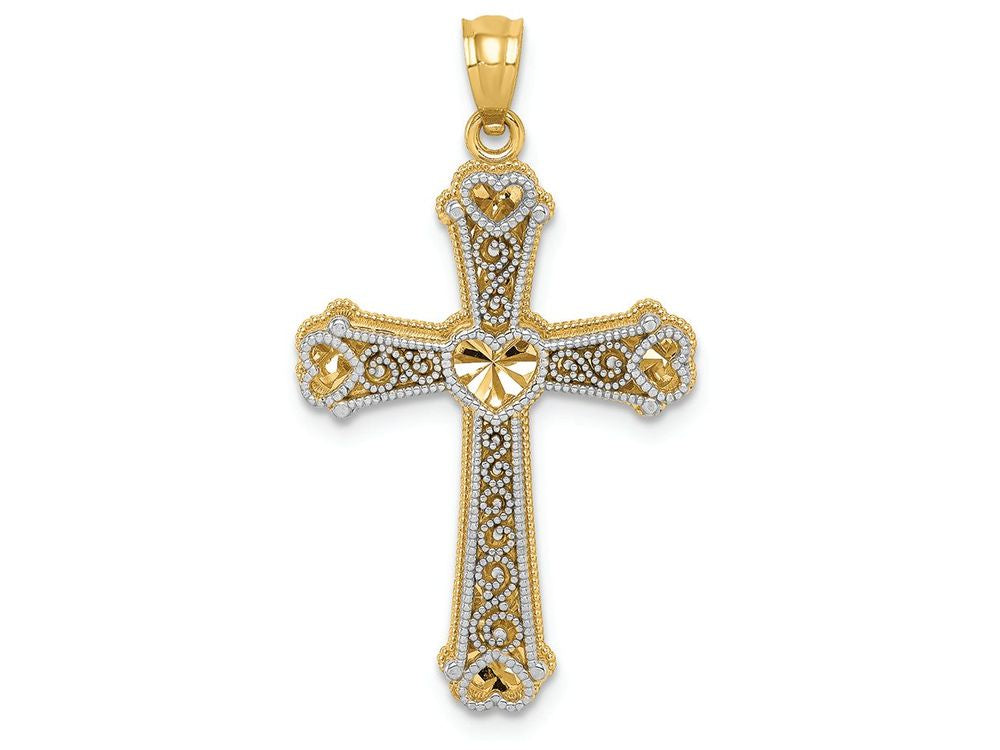FJC Finejewelers 14k Two-tone Gold Hearts Cross Charm