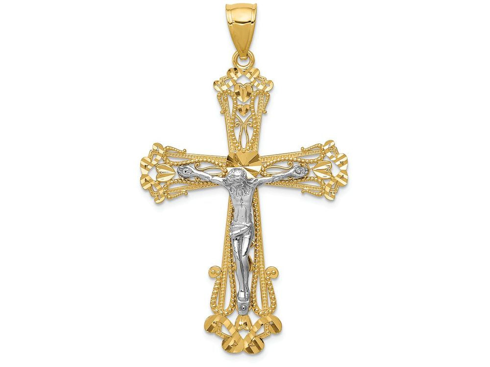 FJC Finejewelers 14k Two-tone Gold Bright Cut Crucifix Charm