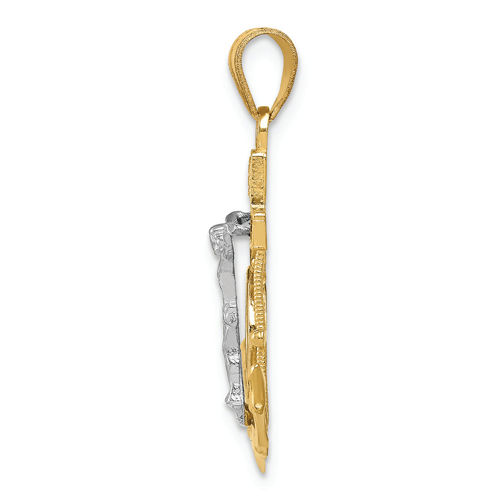 FJC Finejewelers 14 Kt Tri Color Gold Bright Cut with Textured Mariner's Cross Charm