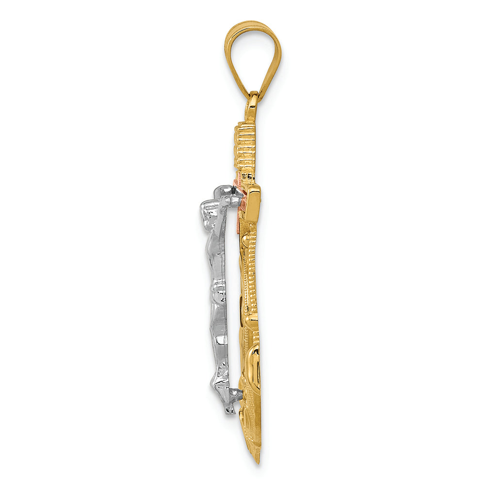 FJC Finejewelers 14 Kt Tri Color Gold Bright Cut with Textured Mariner's Cross Charm