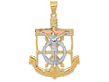 FJC Finejewelers 14 Kt Tri Color Gold Bright Cut with Textured Mariner's Cross Charm