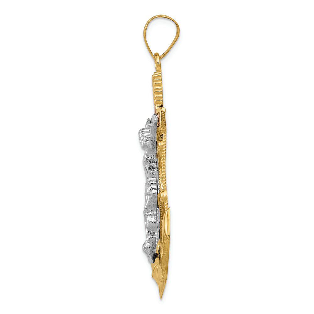 FJC Finejewelers 14 Kt Tri Color Gold Bright Cut with Textured Mariner's Cross Charm