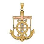 FJC Finejewelers 14 Kt Tri Color Gold Bright Cut with Textured Mariner's Cross Charm