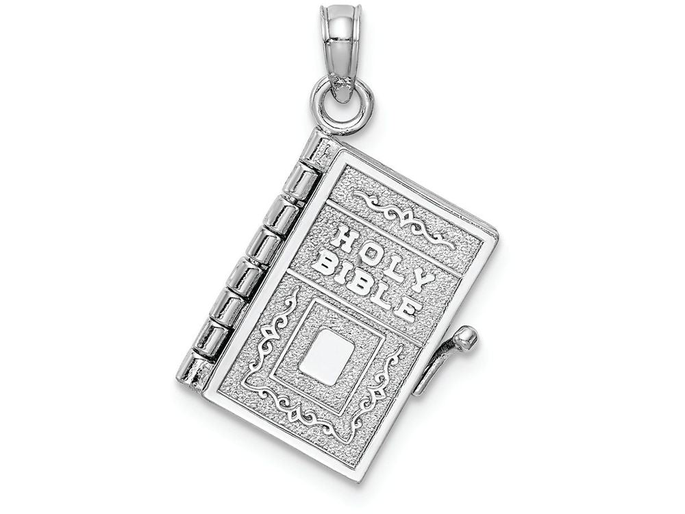 FJC Finejewelers 14k White Gold White 3d Holy Bible Book with Lord's Prayermoveable Pages Charm