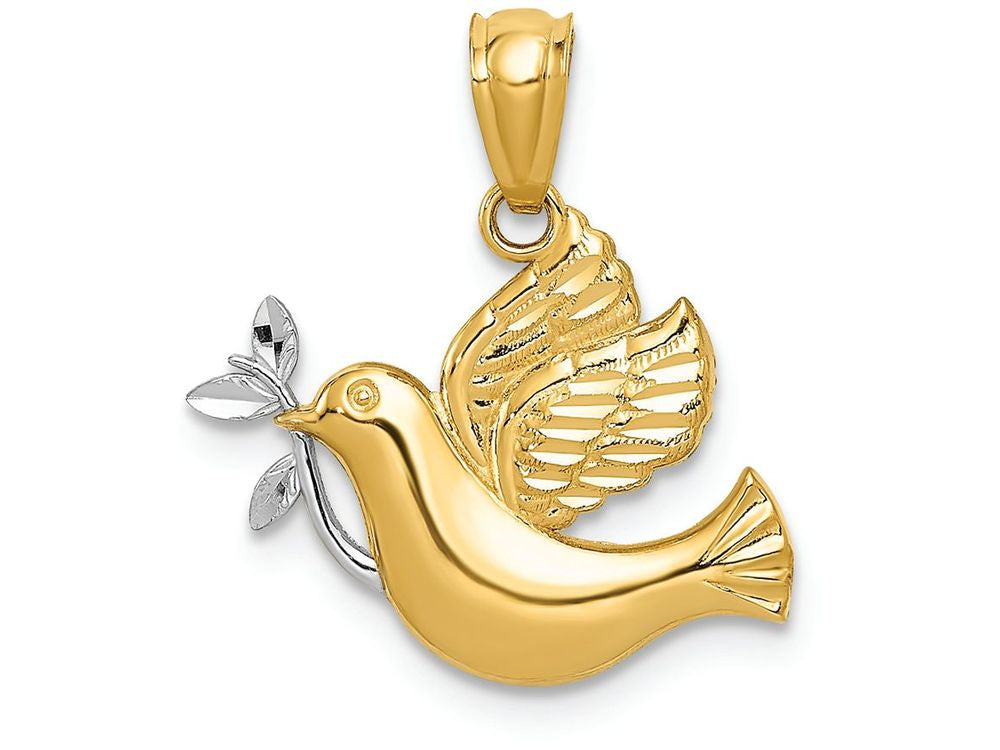 FJC Finejewelers 14k Yellow Gold with with Rhodium Polished Dove with Olive Branch Charm