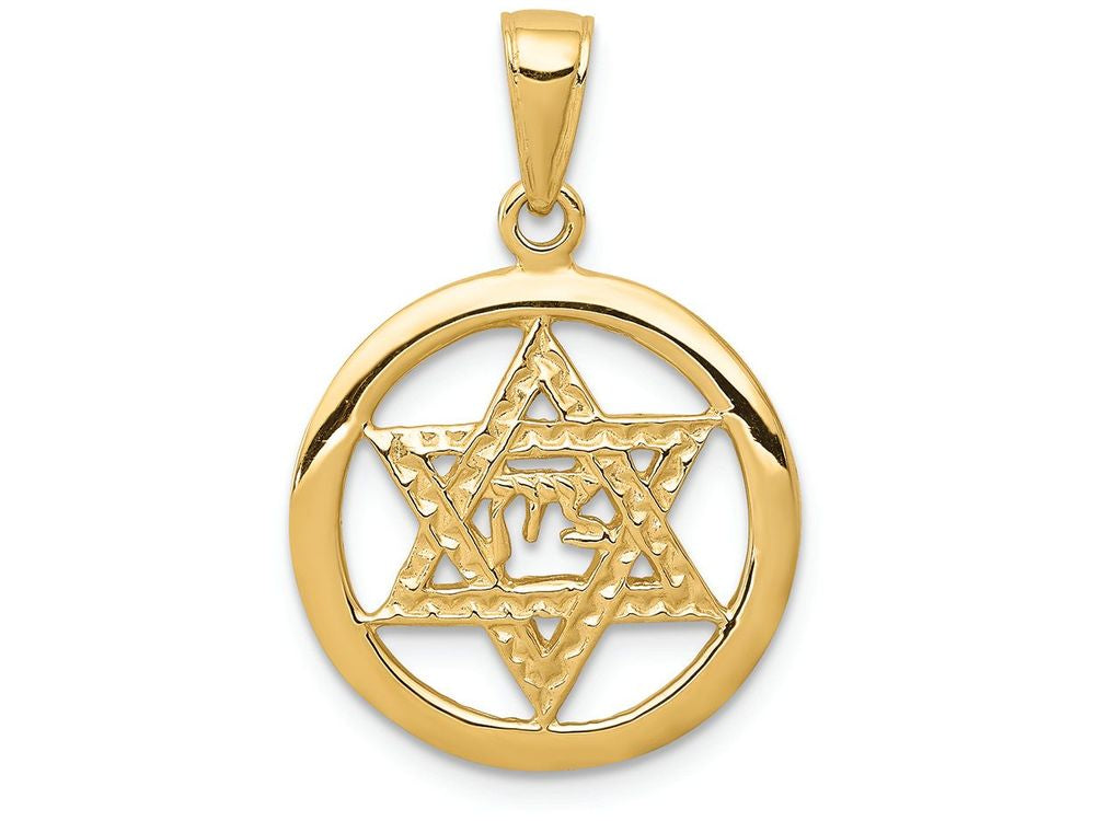 FJC Finejewelers 14k Yellow Gold Jewish Chi In Star Of David Charm