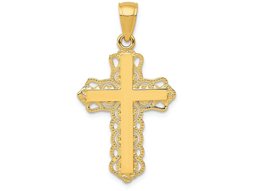 FJC Finejewelers 14k Yellow Gold Lace Trim Cross Charm
