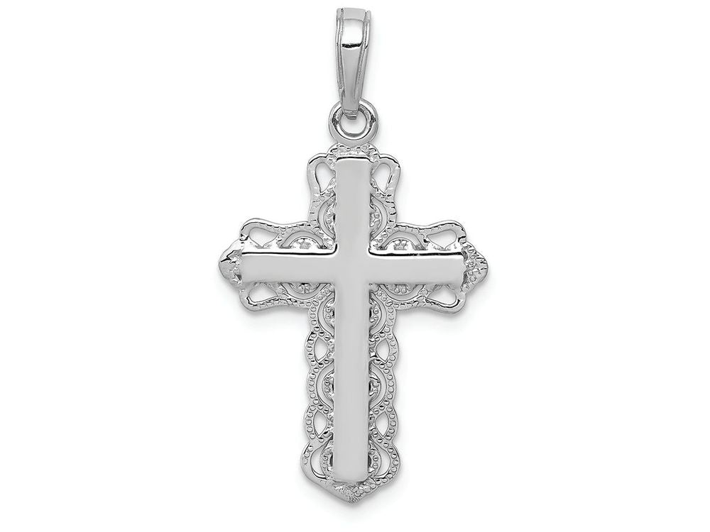 FJC Finejewelers 14k White Gold Cross with Lace Trim Center Charm