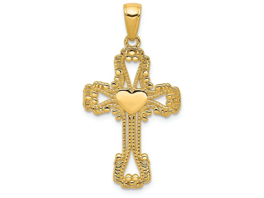 FJC Finejewelers 14k Yellow Gold Beaded Cross with Heart Charm