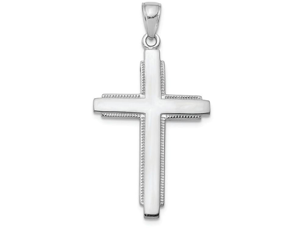 FJC Finejewelers 14k White Gold Solid Cross with Latis Trimclosedback Charm