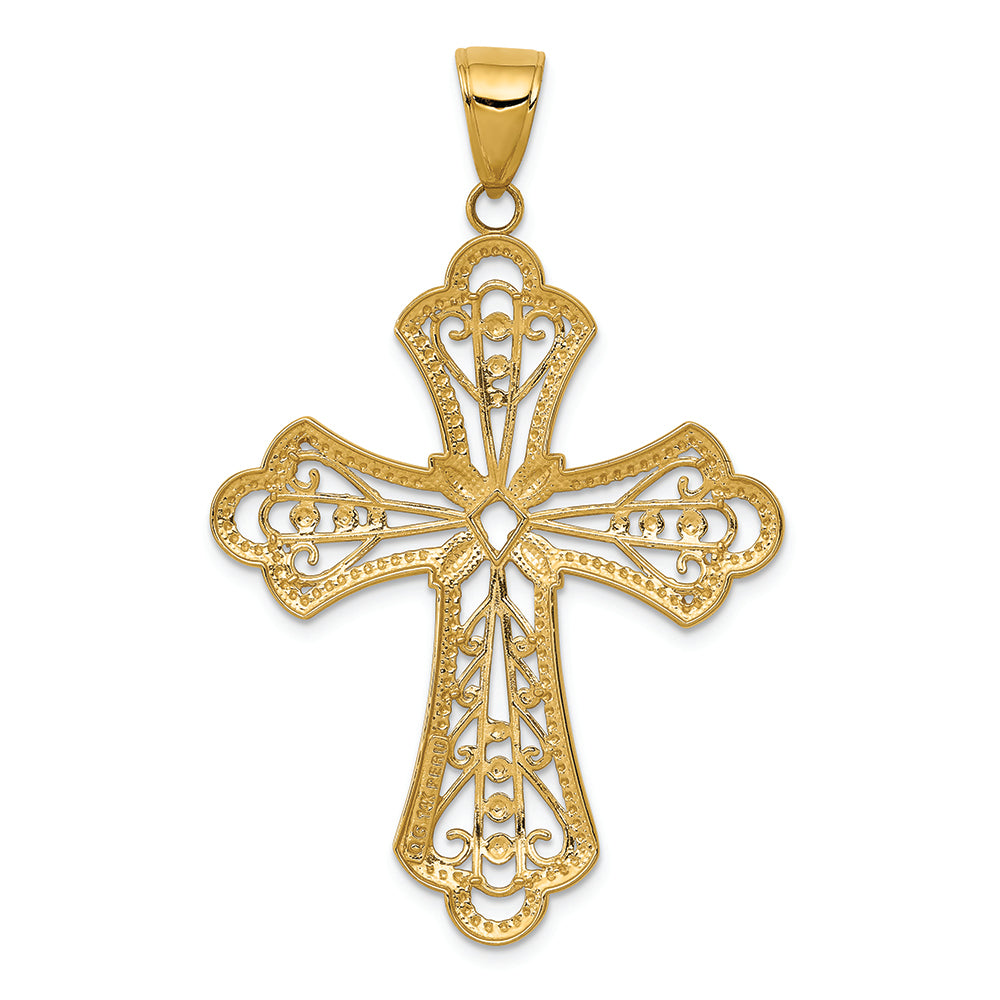 FJC Finejewelers 14k Yellow Gold with with Rhodium Bright Cut Filigree Cut-out Cross Charm