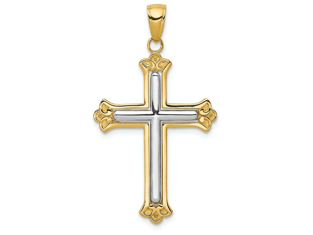 FJC Finejewelers 14k Yellow Gold with Rhodium White Cross In Budded Yellow Cross Frame Charm