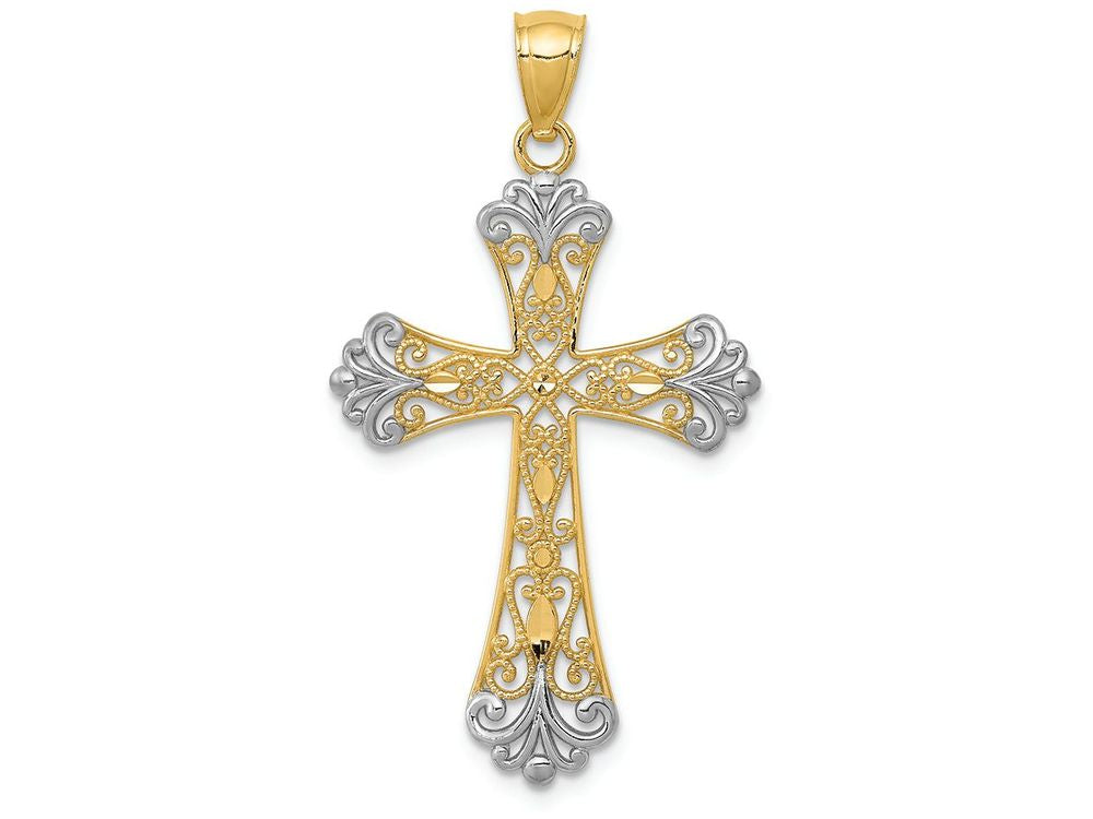 FJC Finejewelers 14k Yellow Gold with with Rhodium Bright Cut Cross Charm