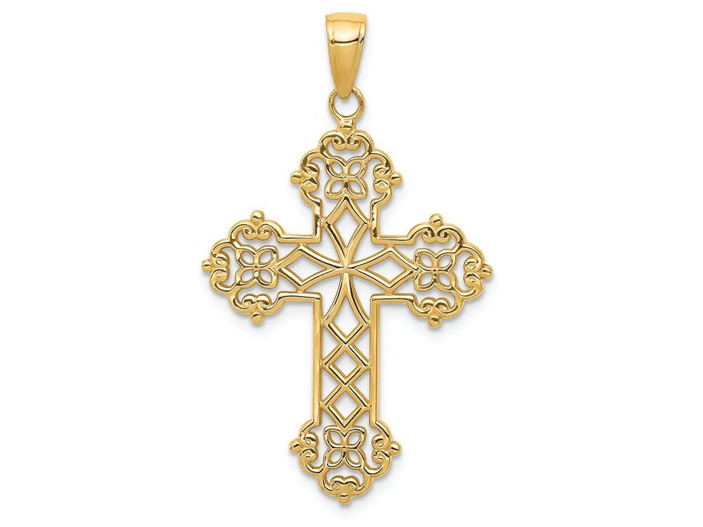 FJC Finejewelers 14k Yellow Gold Lacey Budded Cross Charm