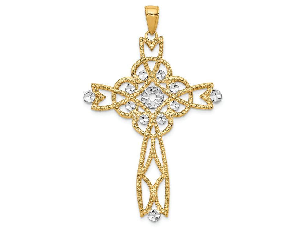 FJC Finejewelers 14k Yellow Gold with with Rhodium Bright Cut Beaded Trim Infinity Cross Charm