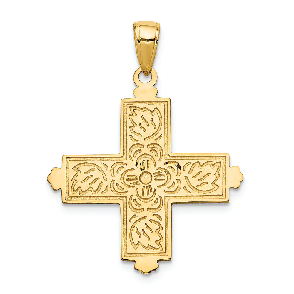 FJC Finejewelers 14k Yellow Gold Etched Square Cross with Crown Tips Charm