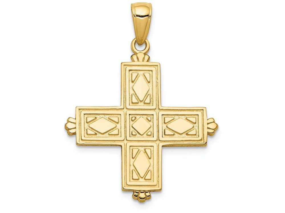 FJC Finejewelers 14k Yellow Gold Etched Square Cross with Crown Tips Charm