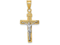 FJC Finejewelers 14k Two-tone Gold Bright Cut Small Block Lattice Cross with Crucifix Charm