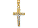 FJC Finejewelers 14k Two-tone Gold Bright Cut Small Block Lattice Cross with Crucifix Charm