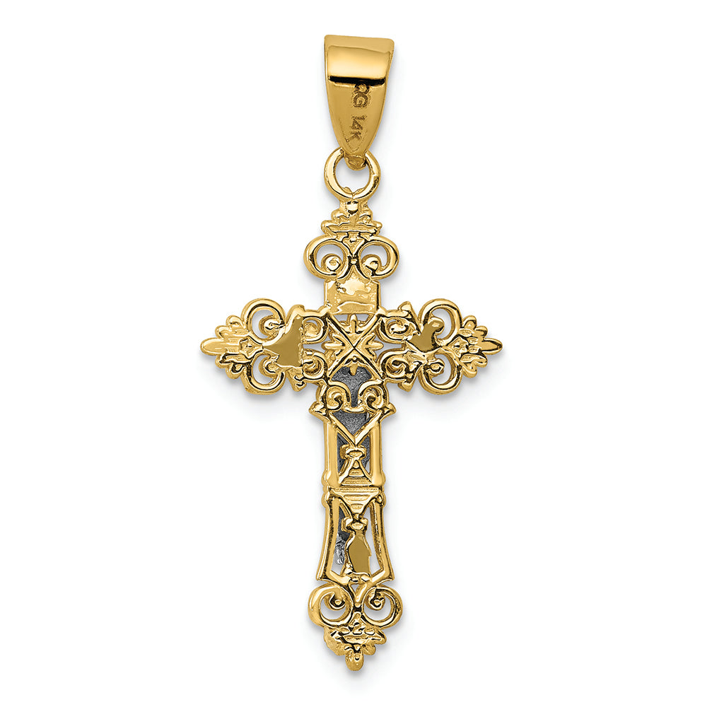 FJC Finejewelers 14k Two-tone Gold Small Lacey-edged Inri Crucifix Charm