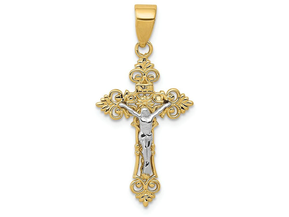 FJC Finejewelers 14k Two-tone Gold Small Lacey-edged Inri Crucifix Charm