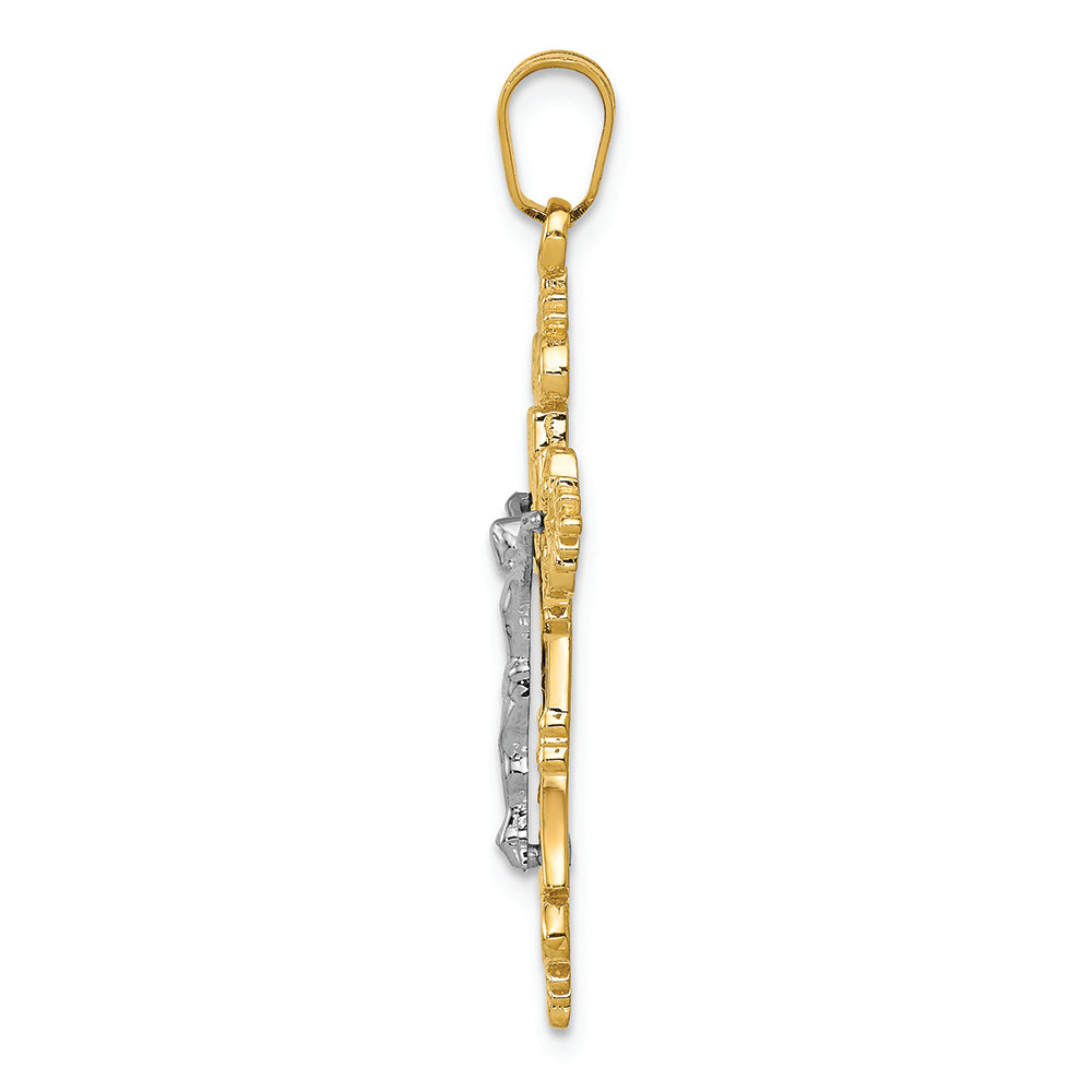 FJC Finejewelers 14k Two-tone Gold Medium Lacey-edged Inri Crucifix Charm