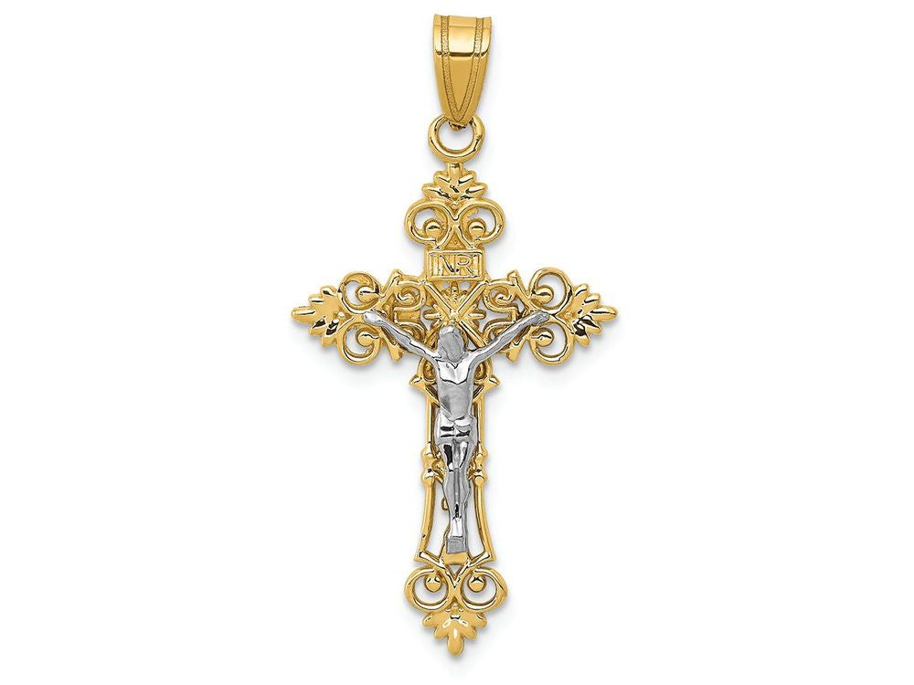 FJC Finejewelers 14k Two-tone Gold Medium Lacey-edged Inri Crucifix Charm