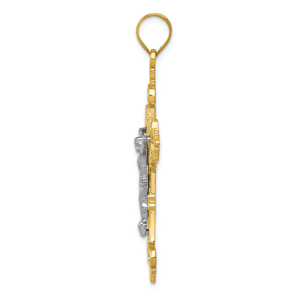 FJC Finejewelers 14k Two-tone Gold Large Lacey-edged Inri Crucifix Charm