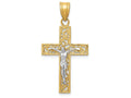 FJC Finejewelers 14k Two-tone Gold Bright Cut Small Block Filigree Cross with Crucifix Charm