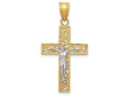 FJC Finejewelers 14k Two-tone Gold Bright Cut Small Block Filigree Cross with Crucifix Charm